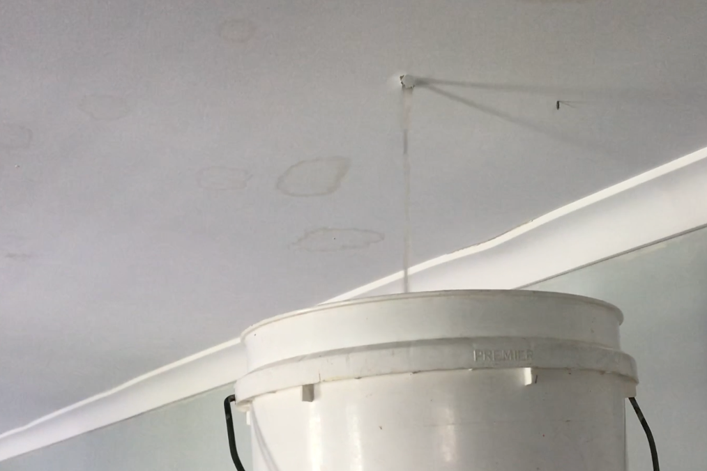 Water Leaking from Ceiling Caught with Bucket